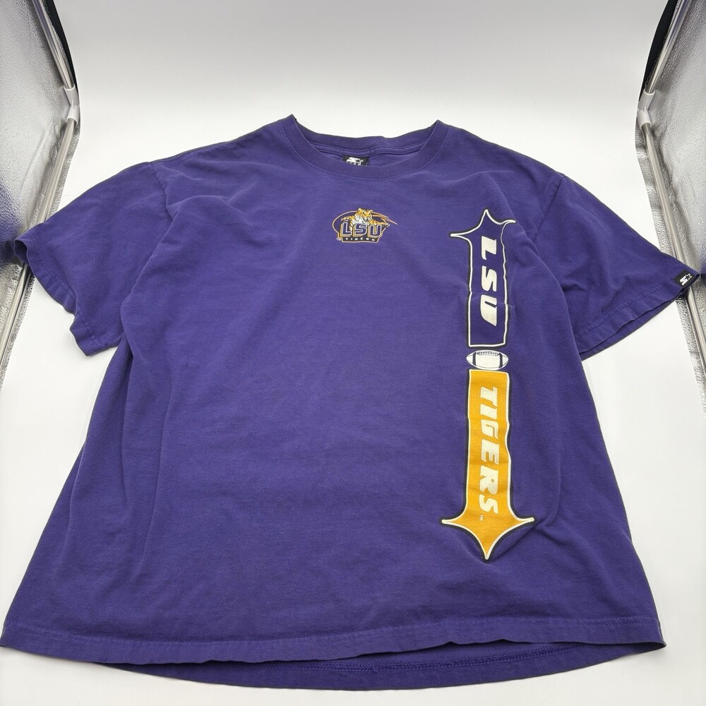 Y2K LSU Tigers Purple Starter Football Arrow Graphic T-Shirt Large